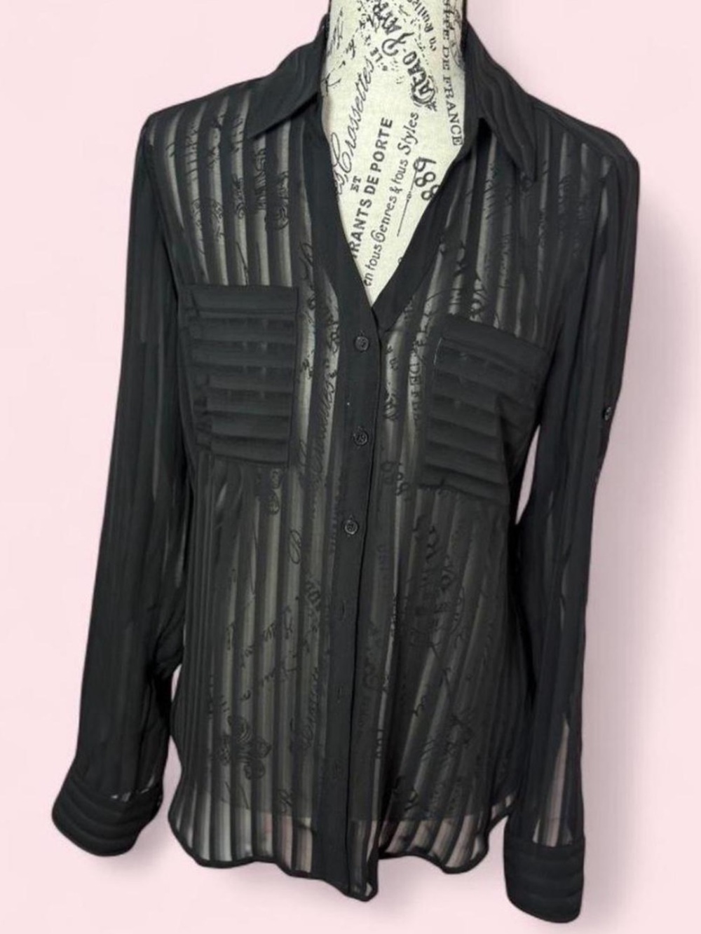 Express Sheer Striped Portofino Shirt- S